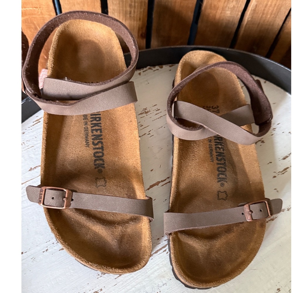 Birkenstock Yara Sandals Mocha Brown Birko-Flor Strappy Ankle Wrap Womens 37 - Picture 2 of 8